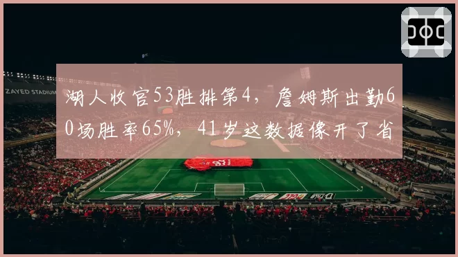 湖人收官53胜排第4，詹姆斯出勤60场胜率65%，41岁这数据像开了省电模式还流畅